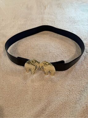 Black Women's Belt with Gold Elephant Buckle 30” long
